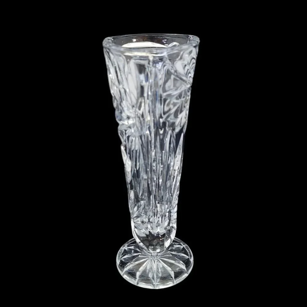 Genuine Lead Crystal Bud Vase Daisy Floral Clear Cut 3 Sided‎ West Germany 6.5" - Picture 4 of 7